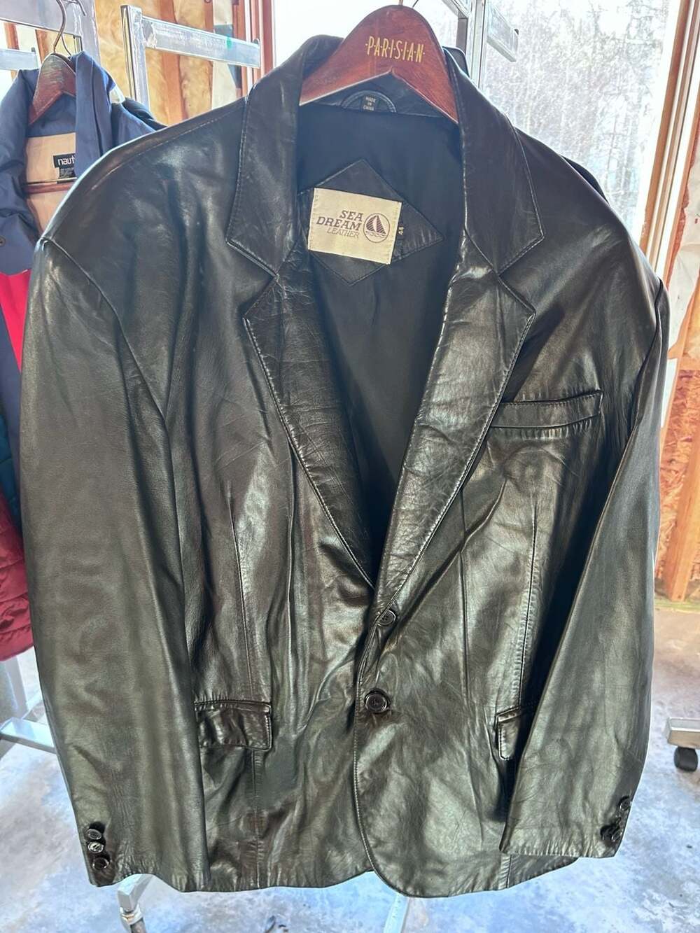 Vintage Sea Dream Leather Men's Black Two-Button Leather Blazer Jacket Size 44
